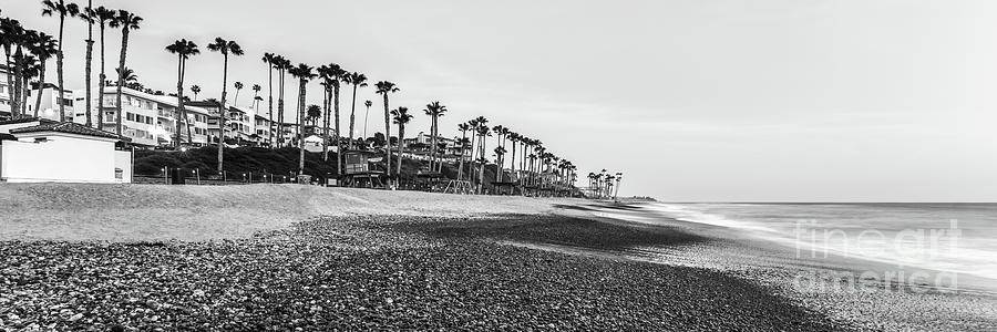 San Clemente CA Beach Black and White Panorama Photo Photograph by Paul Velgos