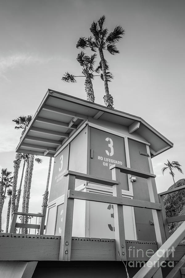 San Clemente Lifeguard Tower 3 Black and White Photo Photograph by Paul Velgos