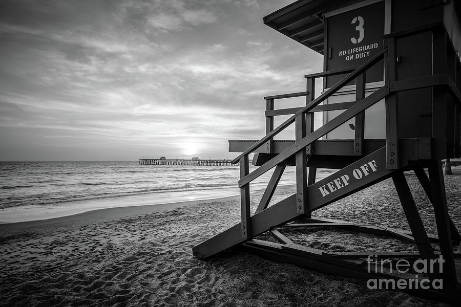 San Clemente Lifeguard Tower Three Black and White Photo Photograph by Paul Velgos