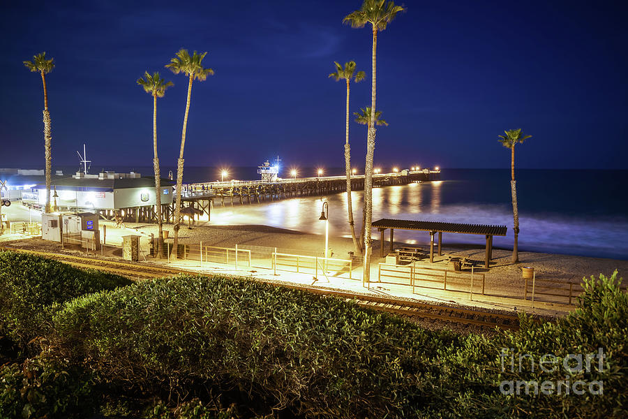 San Clemente Pier at Night High Resolution Photo Photograph by Paul Velgos