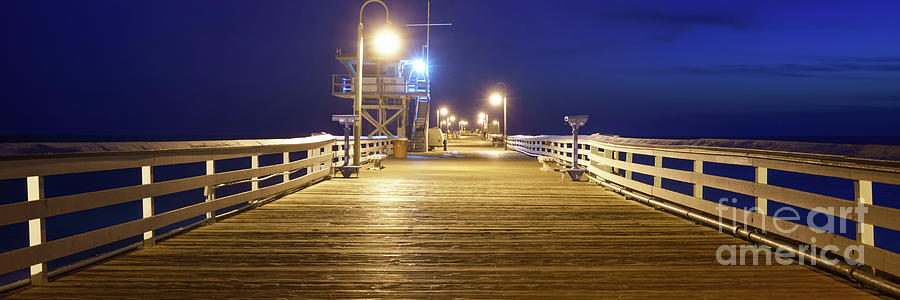 San Clemente Pier at Night Panorama Picture Photograph by Paul Velgos