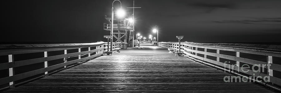 San Clemente Pier Black and White Panoramic Photo Photograph by Paul Velgos