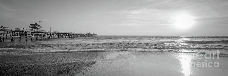 San Clemente Pier Sunset Black and White Photo Photograph by Paul Velgos