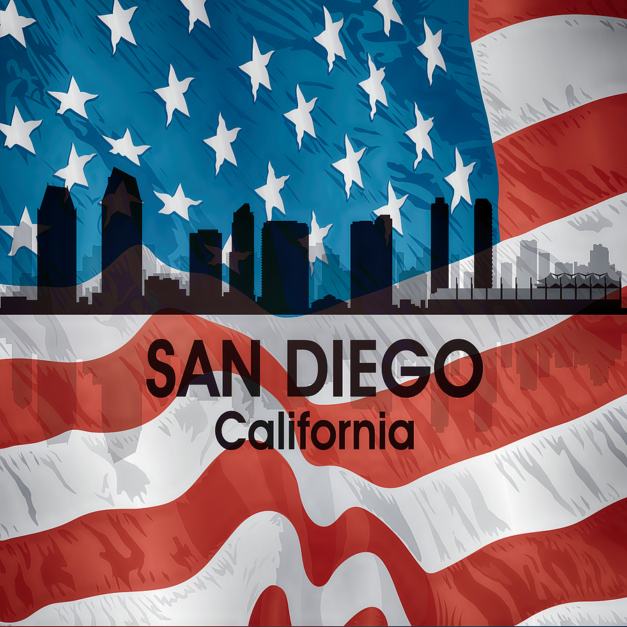 San Diego Digital Art - San Diego CA American Flag Squared by Angelina Tamez