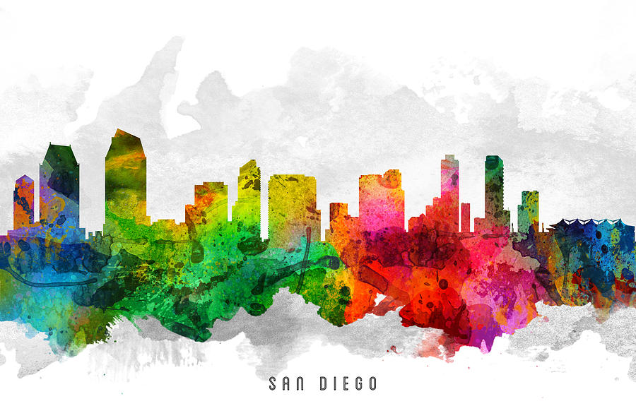 San Diego Painting - San Diego California Cityscape 12 by Aged Pixel