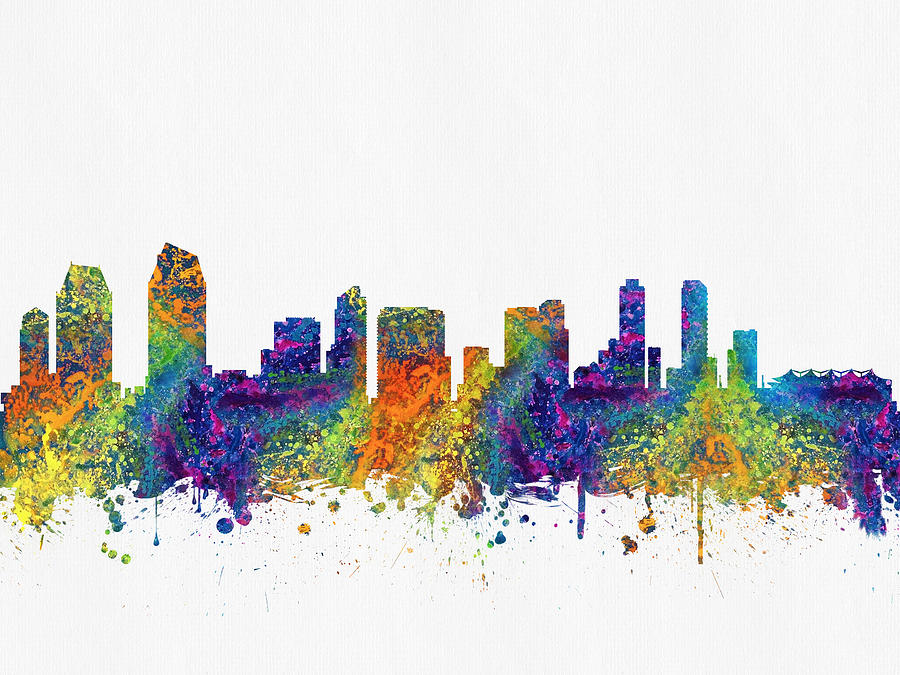 San Diego Digital Art - San Diego California skyline Color03 by Aged Pixel