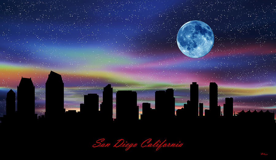 San Diego California Twilight Skyline Digital Art by Gregory Murray