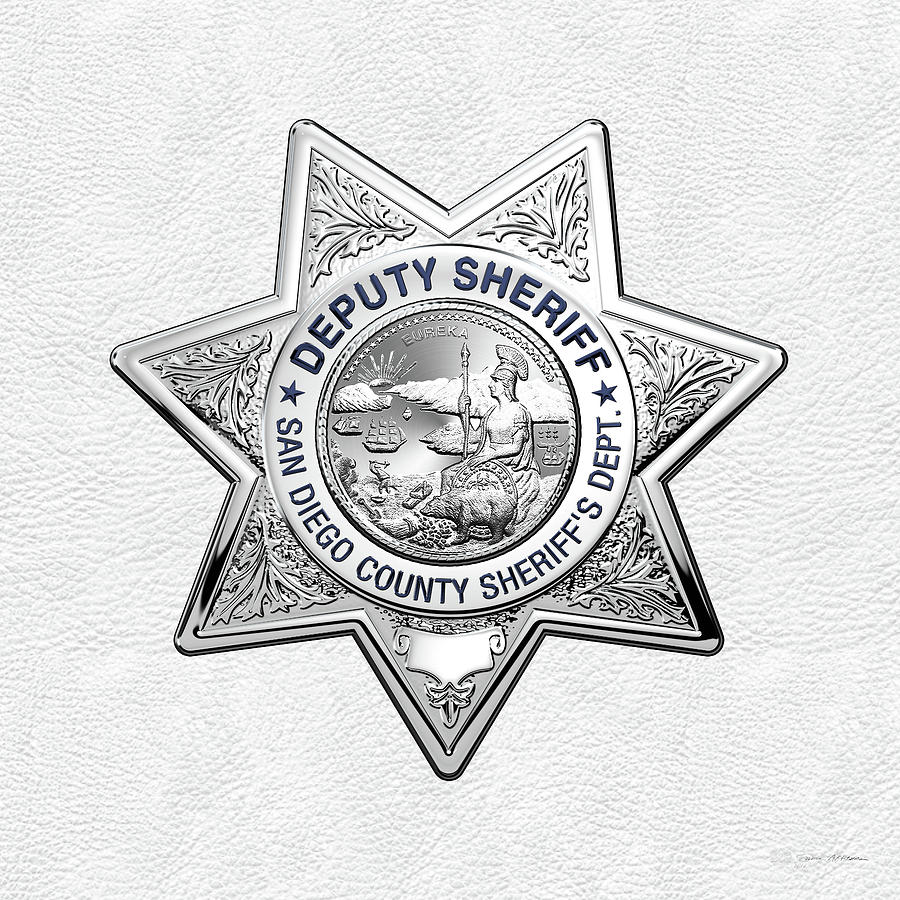 San Diego County Sheriffs Department -  S D S O  Deputy Sheriff Badge over White Leather Digital Art by Serge Averbukh