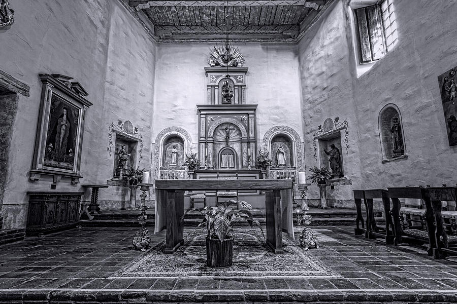 San Diego de Alcala Altar - BW Photograph by Stephen Stookey