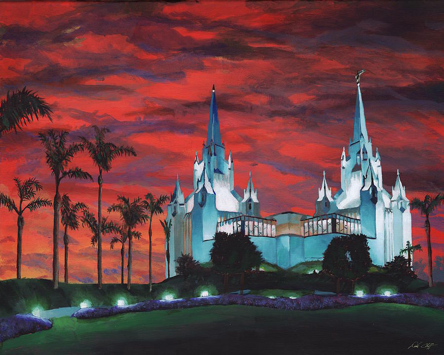 San Diego Lds Temple At Dusk Oil Painting