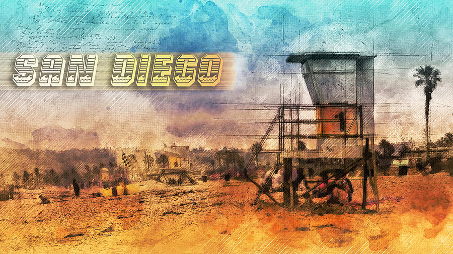San Diego Lifeguard Tower Mixed Media by Bryant Coffey