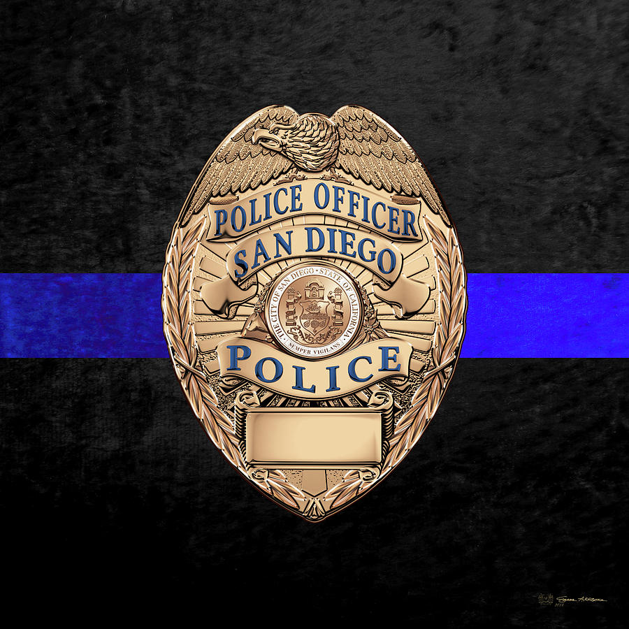 San Diego Police Department -  S D P D Officer Badge - The Thin Blue Line Edition Digital Art by Serge Averbukh