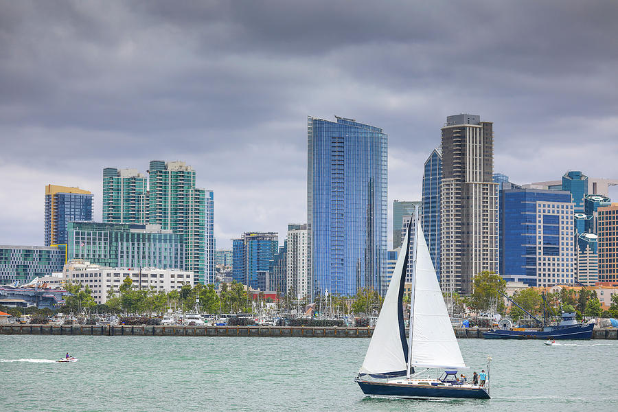 San Diego sky line and yacht Photograph by Hyuntae Kim