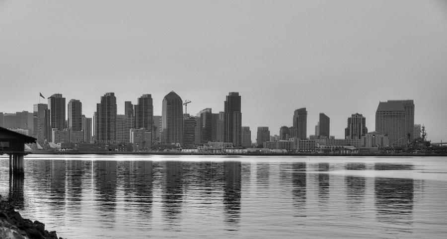San Diego Skyline Black and White Photograph by Connie Cooper-Edwards