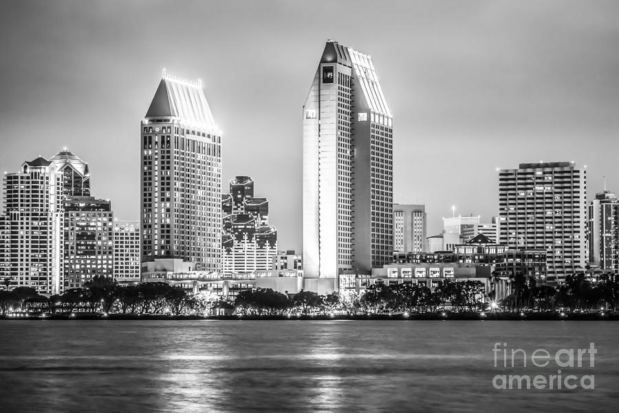 San Diego Skyline Black And White Picture Photograph