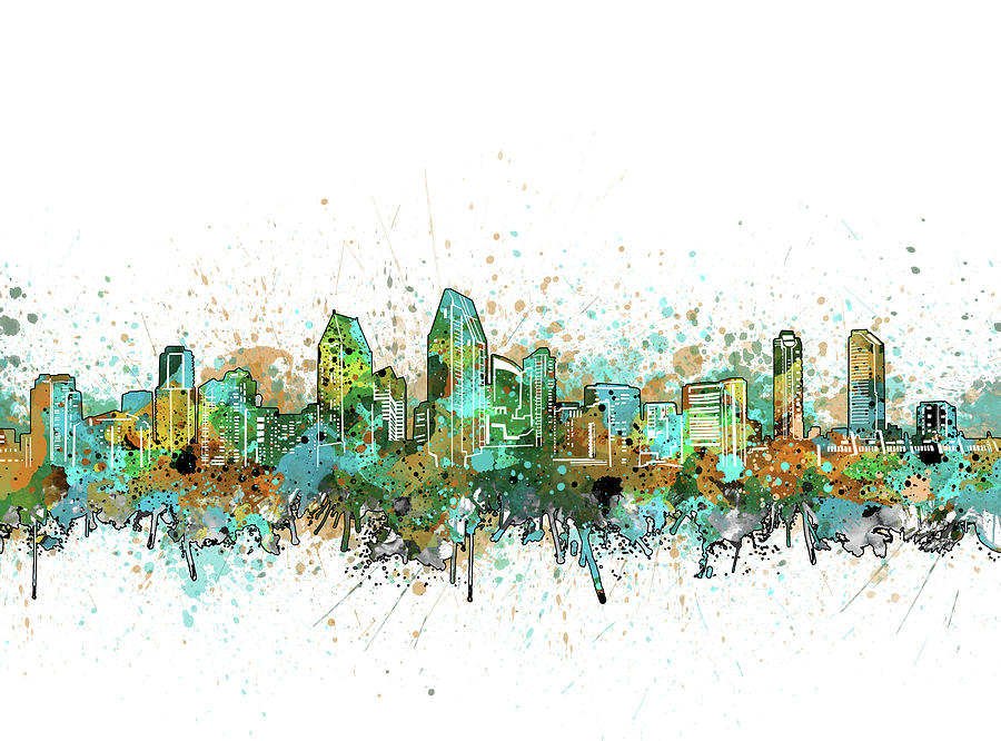 San Diego Skyline Color Splatter 2 Digital Art by Bekim M