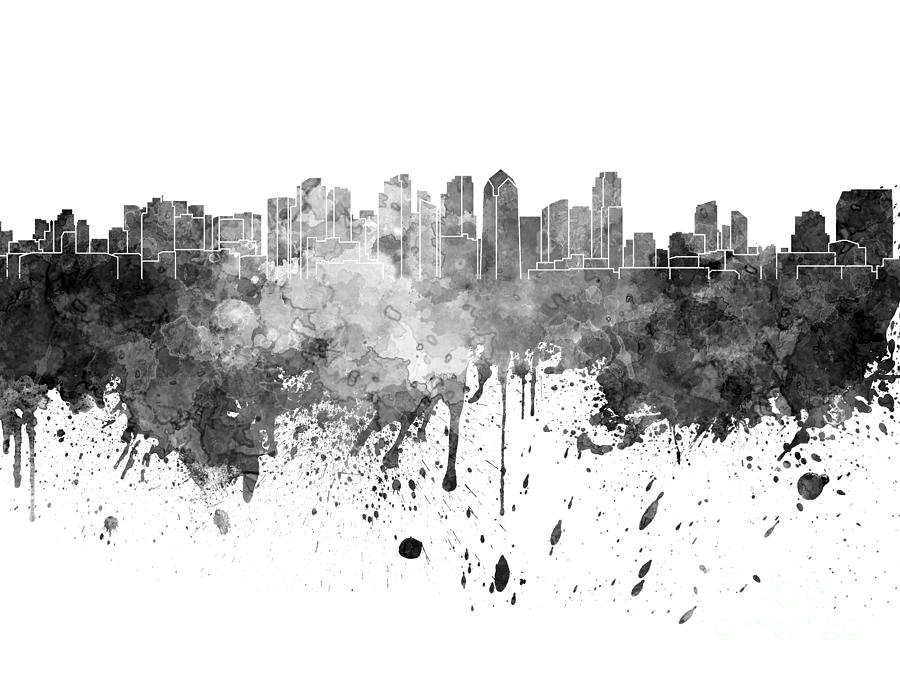San Diego skyline in black watercolor on white background Painting by ...