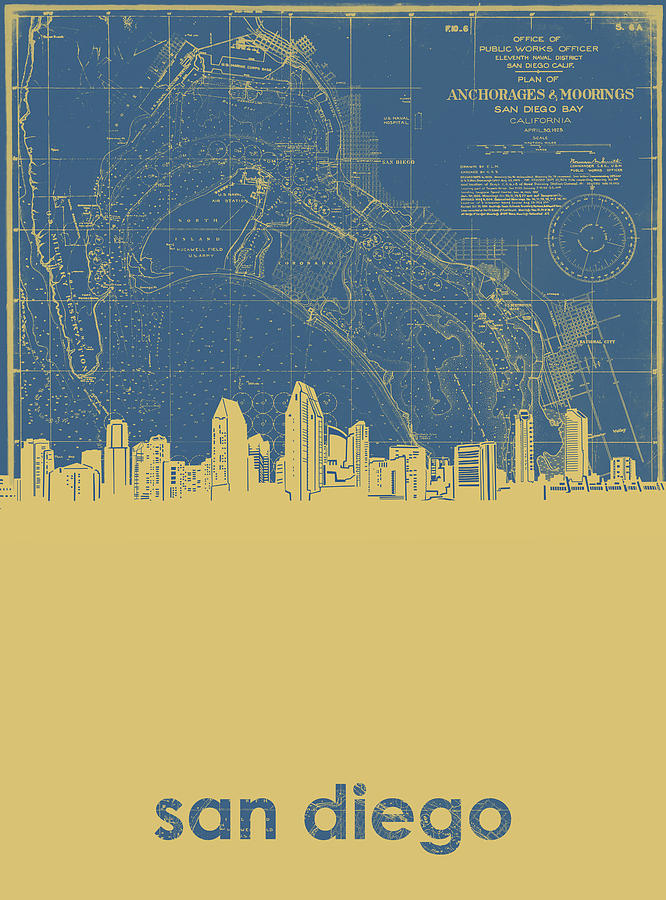 San Diego Skyline Map 2 Digital Art by Bekim M