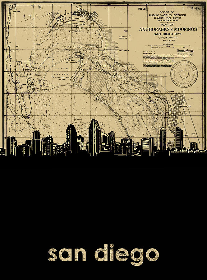 San Diego Skyline Map Digital Art