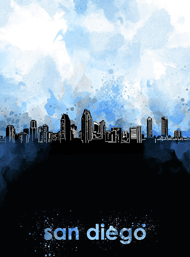 San Diego Skyline Minimalism Blue Digital Art