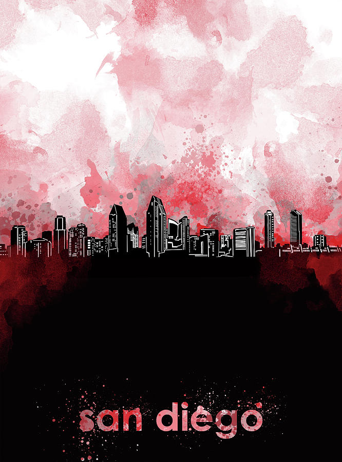 San Diego Skyline Minimalism Red Digital Art by Bekim M