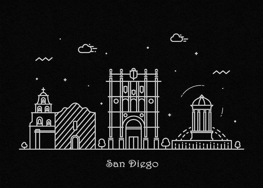 San Diego Skyline Travel Poster Drawing by Inspirowl Design