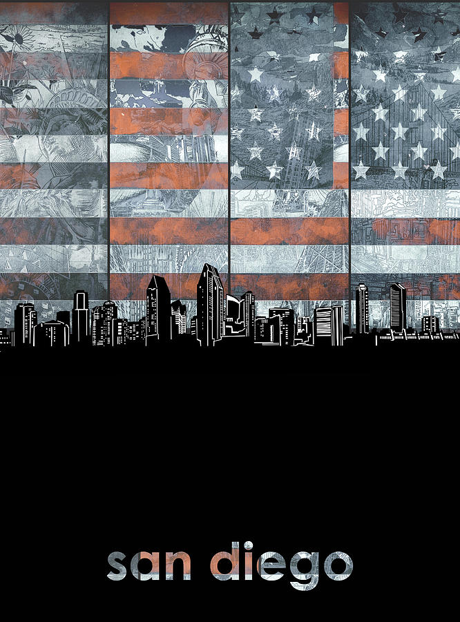 San Diego Skyline Usa Flag Digital Art