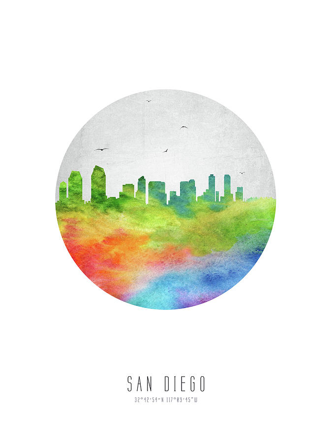 San Diego Digital Art - San Diego Skyline USCASD20 by Aged Pixel