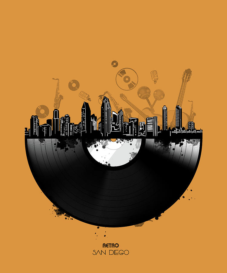 San Diego Skyline Vinyl 3 Digital Art by Bekim M