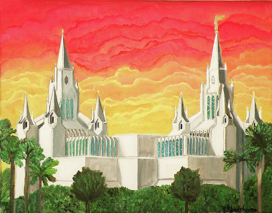 San Diego Temple Painting by Victoria Rhodehouse