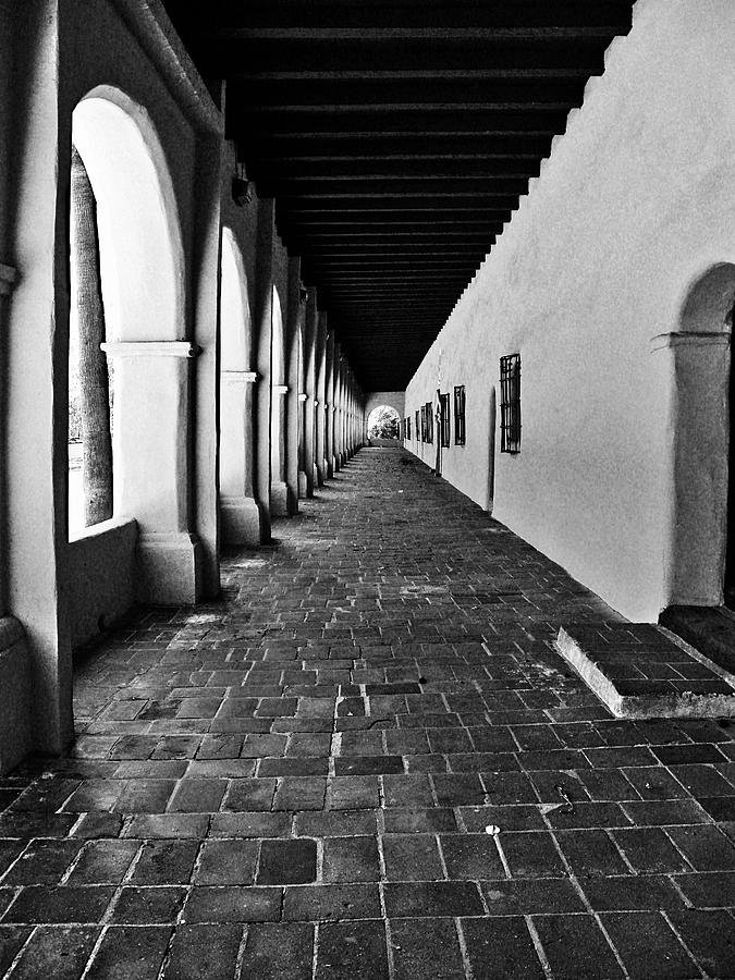 Jesus Christ Photograph - San Fernando Valley Mission Arcade in Black and White by Glenn McCarthy Art and Photography