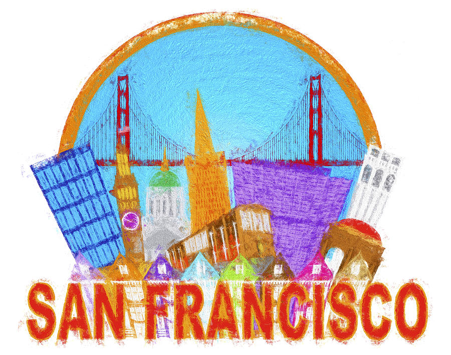 San Francisco Abstract Skyline Golden Gate Bridge Impressionist ...