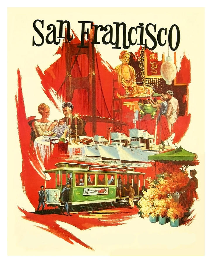 San Francisco attractions, travel poster Painting by Long Shot