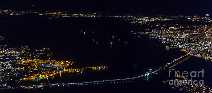 San Francisco Bay Area at Night Aerial Photo Photograph by David Oppenheimer