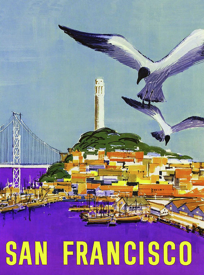 San Francisco bay, Golden Gate bridge, travel poster Painting by Long Shot