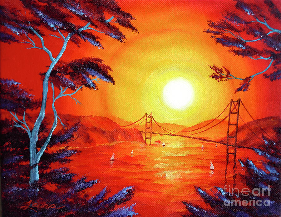 San Francisco Bay in Bright Sunset Painting by Laura Iverson