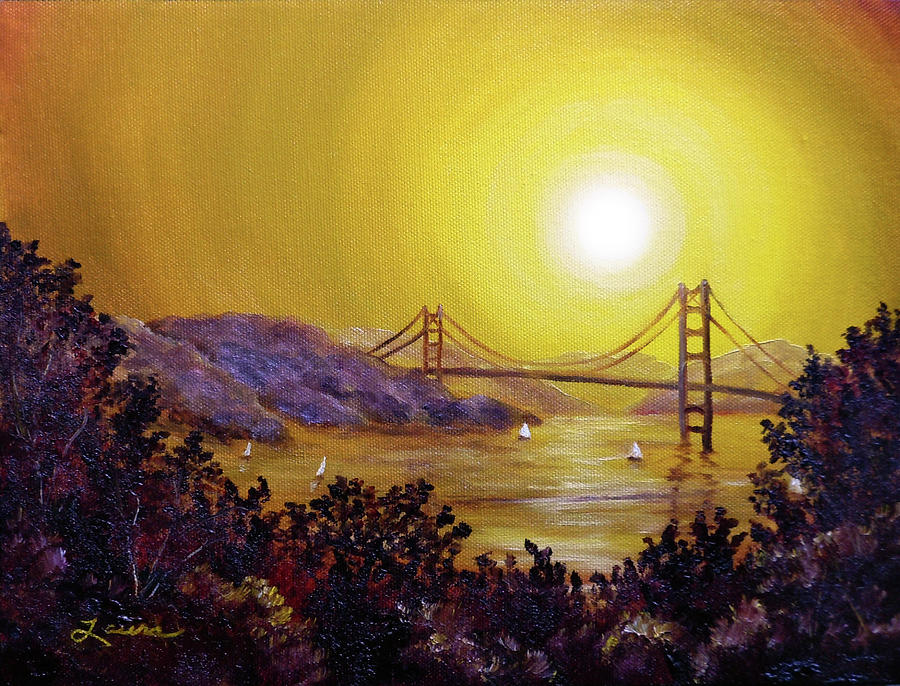 San Francisco Bay in Golden Glow Painting by Laura Iverson