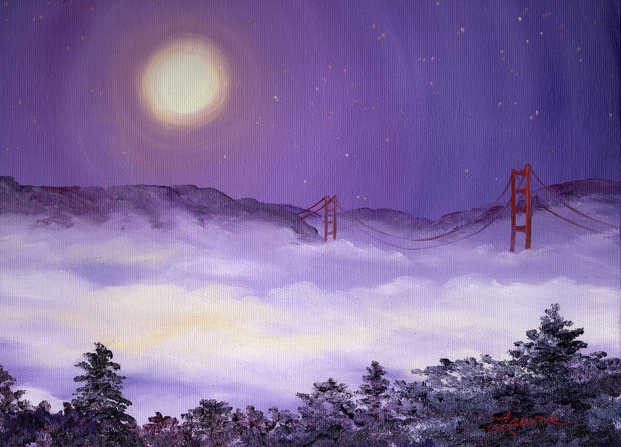 San Francisco Bay in Purple Fog Painting by Laura Iverson