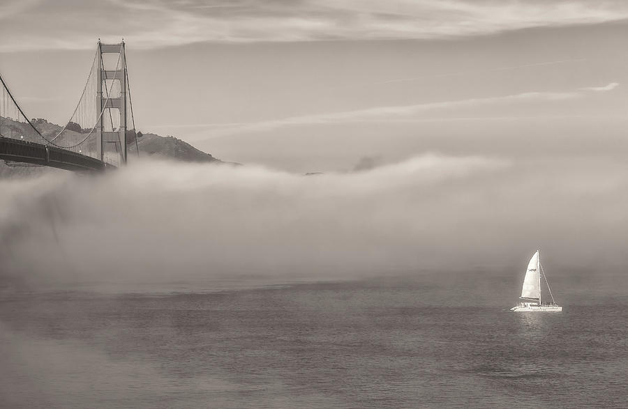 San Francisco Bay - sepia Photograph by Jonathan Nguyen
