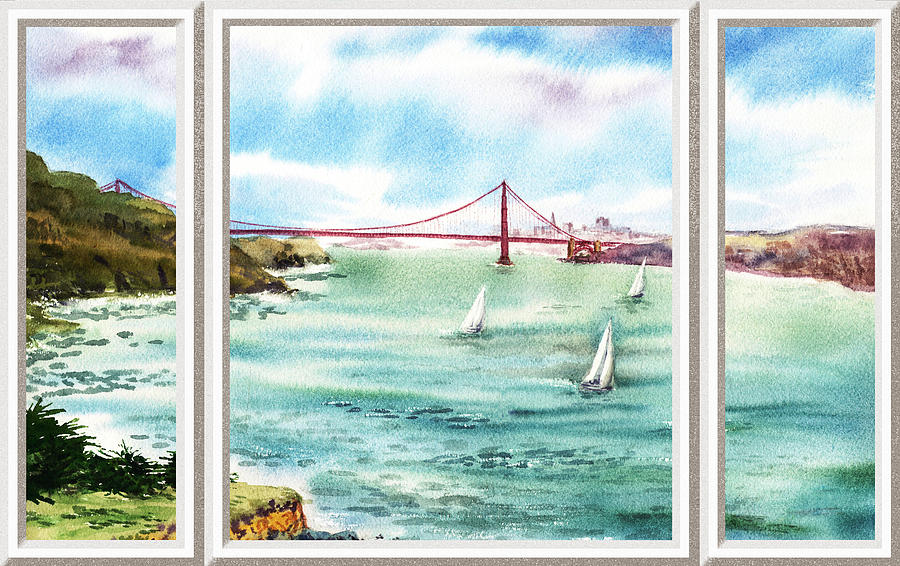San Francisco Bay View Window Painting by Irina Sztukowski