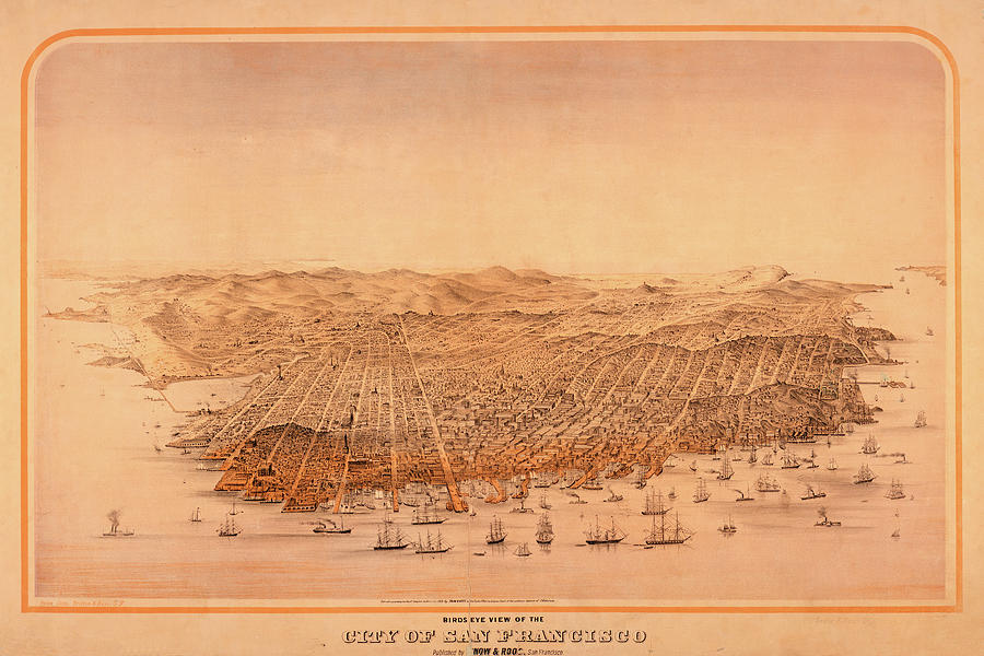 San Francisco Birds Eye View Historical Map Digital Art by Toby McGuire