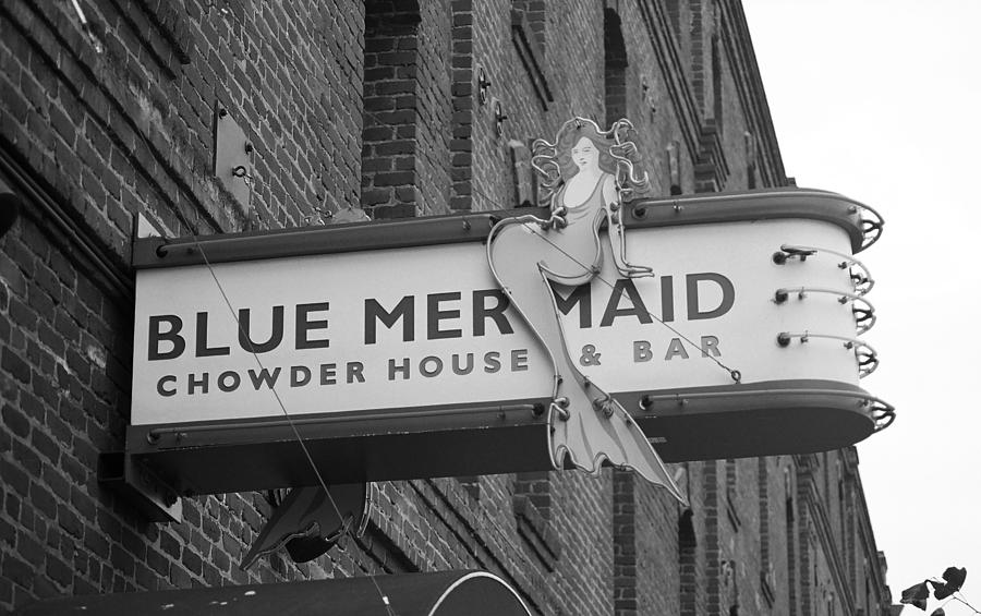 San Francisco Blue Mermaid BW Photograph by Frank Romeo