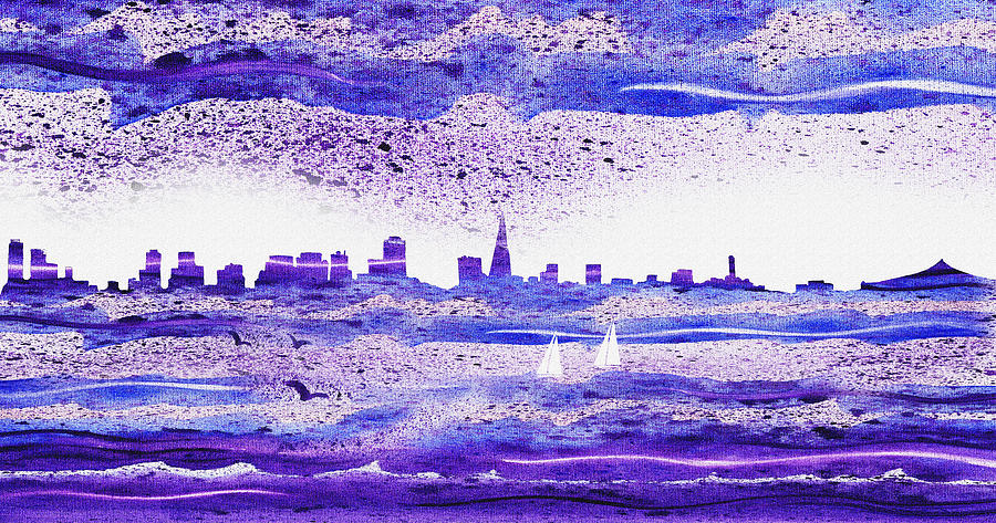 San Francisco Blues City Skyline Painting by Irina Sztukowski