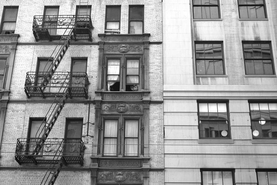 City Photograph - San Francisco Building Fire Escape - Black and White by Matt Quest