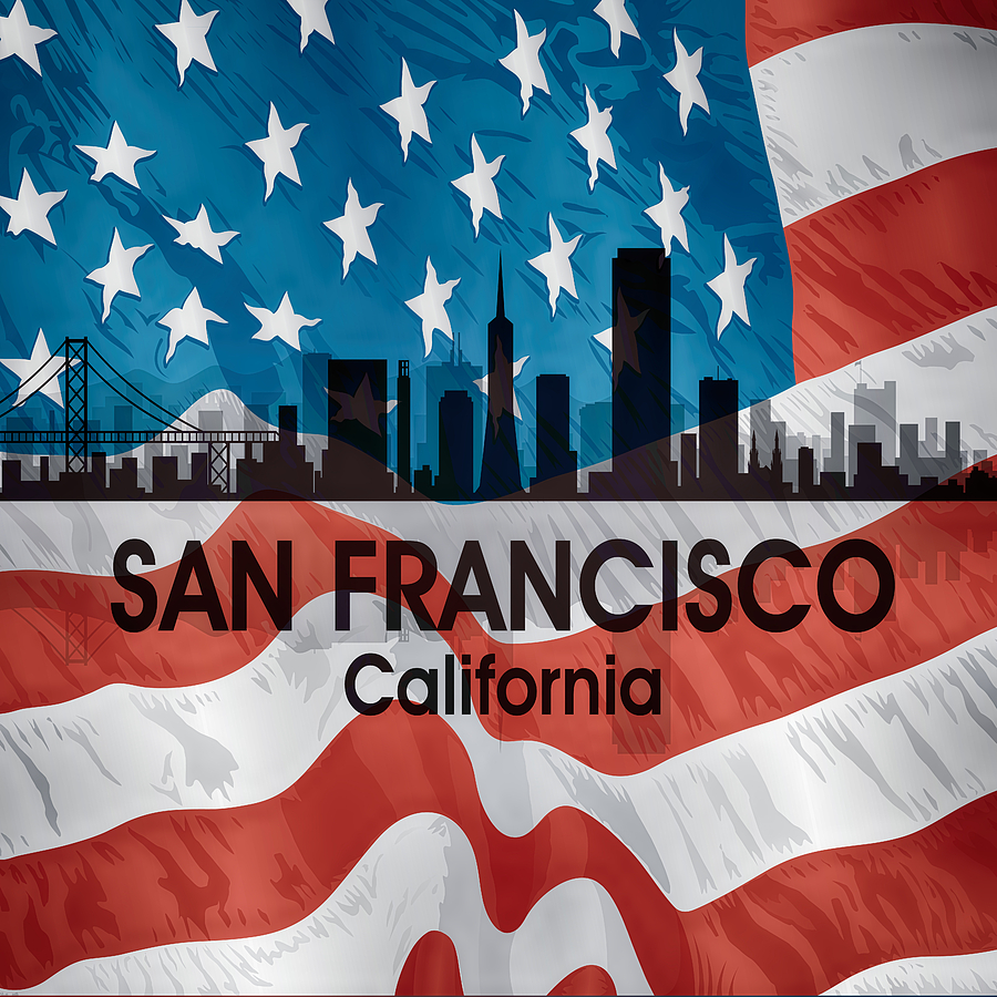 San Francisco Digital Art - San Francisco CA American Flag Squared by Angelina Tamez