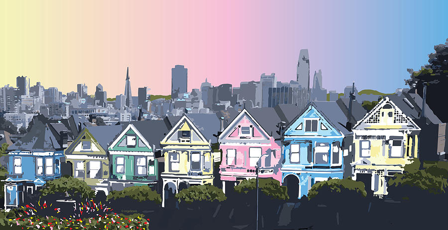 San Francisco, California Painted Ladies Houses Digital Art by Inge Lewis