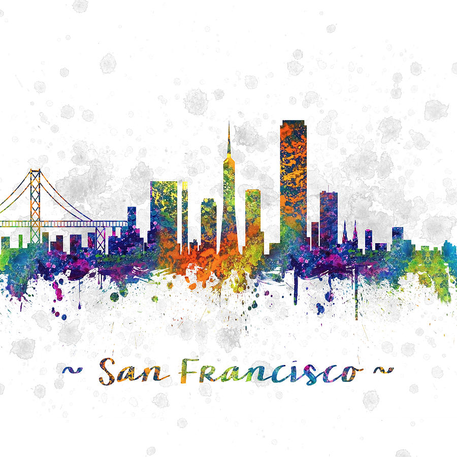 San Francisco Digital Art - San Francisco California  Skyline color 03SQ by Aged Pixel