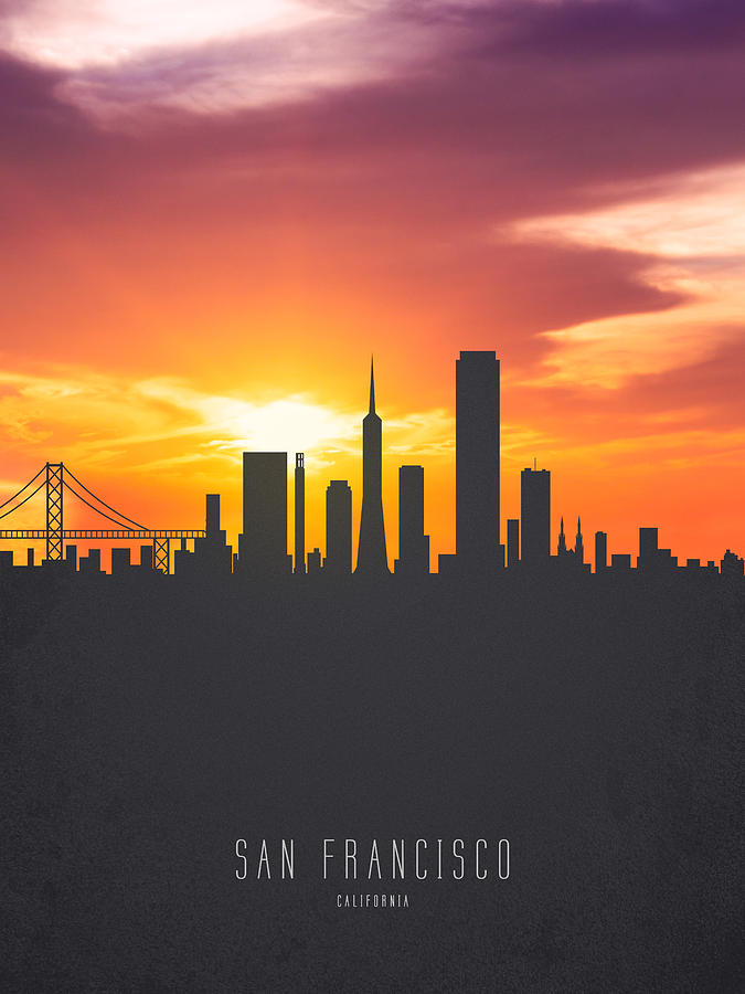 San Francisco Painting - San Francisco California Sunset Skyline 01 by Aged Pixel