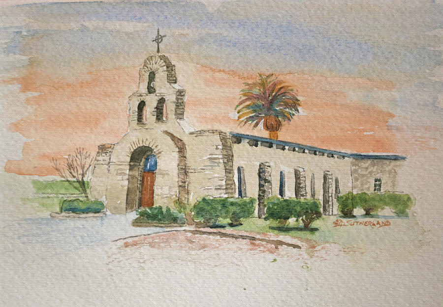 San Francisco Catholic Church - Austin, Texas Painting by E M Sutherland