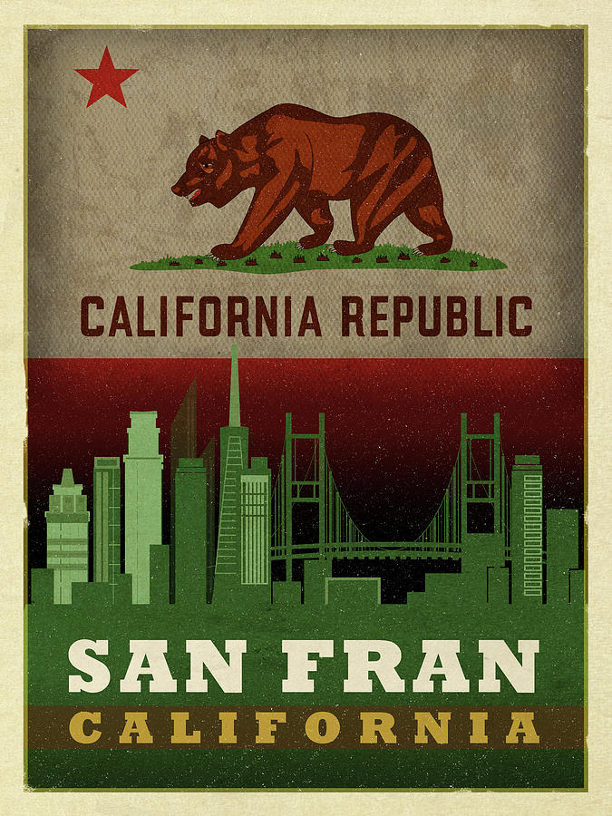 San Francisco Mixed Media - San Francisco City Skyline State Flag Of California Art Poster Series 019 by Design Turnpike